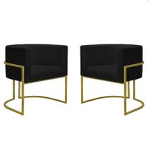 Kit 2 Poltronas Reforçadas Decorativa Sala Nayara Base Ferro Dourada Suede