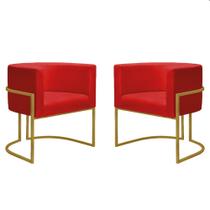 Kit 2 Poltronas Reforçadas Decorativa Sala Nayara Base Ferro Dourado Suede