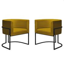 Kit 2 Poltronas Reforçadas Decorativa Sala Nayara Base Ferro Preto Suede