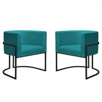 Kit 2 Poltronas Reforçadas Decorativa Sala Nayara Base Ferro Preto Suede
