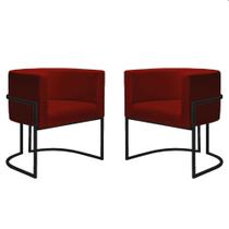 Kit 2 Poltronas Reforçadas Decorativa Sala Nayara Base Ferro Preto Suede Marsala