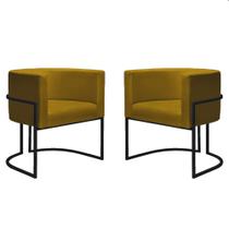 Kit 2 Poltronas Reforçadas Decorativa Sala Nayara Base Ferro Preto Suede Mostarda
