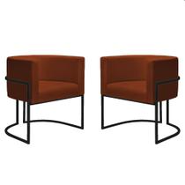 Kit 2 Poltronas Reforçadas Decorativa Sala Nayara Base Ferro Preto Suede Terra Cota