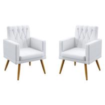 Kit 2 Poltronas Rodapé e Botões Vega Couro Branco Aradecor Kit 2 Poltronas Rodapé e Botões Vega Couro Branco Aradecor