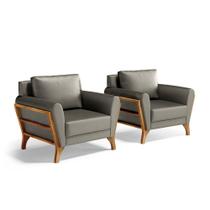 Kit 2 Poltronas Sabrina De Madeira Maciça Com Almofada Veludo Chumbo 109