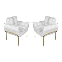 Kit 2 Poltronas Sala Base Dourada Suede Branco - Vallisa Decor