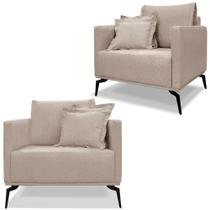 Kit 2 Poltronas Sala De Estar Liv Pes Aço Linho Areia Ezz Areia