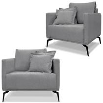 Kit 2 Poltronas Sala De Estar Liv Pes Aço Linho Cinza Ezz Cinza
