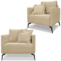 Kit 2 Poltronas Sala De Estar Liv Pes Aço Linho Dourado Ezz Kit 2 Poltronas Sala De Estar Liv Pes Aço Linho Dourado Ezz