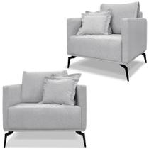 Kit 2 Poltronas Sala De Estar Liv Pes Aço Linho Grigio Ezz Grigio