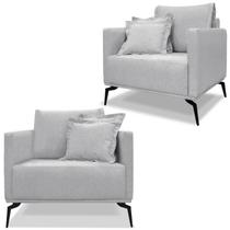 Kit 2 Poltronas Sala De Estar Liv Pes Aço Linho Grigio Ezz