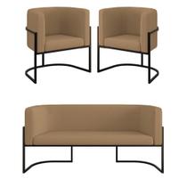 Kit 2 Poltronas + Sofá 2 Lugares Base de Metal Black Veludo Kit 2 Poltronas + Sofá 2 Lugares Base de Metal Black Veludo