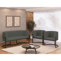 Kit 2 Poltronas + Sofá 2 Lugares Base de Metal Black Veludo