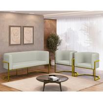 Kit 2 Poltronas + Sofá 2 Lugares Base de Metal Gold Bouclê