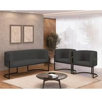 Kit 2 Poltronas + Sofá 2 Lugares Base de Metal Preto material sintético Kit 2 Poltronas + Sofá 2 Lugares Base de Metal Preto material sintético