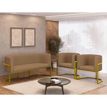 Kit 2 Poltronas + Sofá 2 Lugares para Recepção Gold Veludo