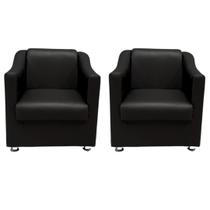 Kit 2 Poltronas Sofia Decorativa Para Recepção Preta material sintético