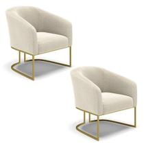 Kit 2 Poltronas Stella Bouclê Bege Base Metálica Industrial Dourado - D'rossi
