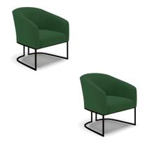 Kit 2 Poltronas Stella Veludo Verde Base Industrial Preto - D'Rossi Kit 2 Poltronas Stella Veludo Verde Base Industrial Preto - D'Rossi