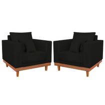 Kit 2 Poltronas Suede Resistentes Base Madeira + Almofadas