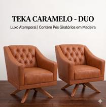 Kit 2 Poltronas Teka Giratórias Corano Caramelo Capitonê Premium