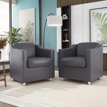 Kit 2 Poltronas Tilla Cinza Para Recepção Consultório Bubuke Decor