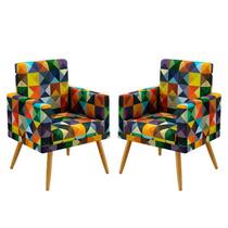 Kit 2 Poltronas Vega Com Rodapé Suede Estampado Colorido Aradecor Kit 2 Poltronas Vega Com Rodapé Suede Estampado Colorido Aradecor