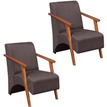 Kit 2 Poltronas Venus 1 Lugar Braço Madeira Maciça Suede Marrom Unidecor Kit 2 Poltronas Venus 1 Lugar Braço Madeira Maciça Suede Marrom Unidecor