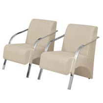 Kit 2 Poltronas Vênus 1 Lugar Braço Pé Alumínio Bege