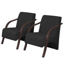 Kit 2 Poltronas Vênus 1 Lugar Pé Madeira Dsalla material sintético Preto Kit 2 Poltronas Vênus 1 Lugar Pé Madeira Dsalla material sintético Preto