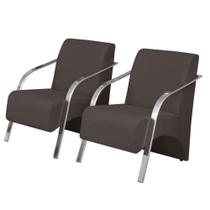 Kit 2 Poltronas Vênus 1 Lugar Pés Alumínio Marrom