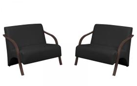 Kit 2 Poltronas Vênus 2 Lugares Braço Madeira D Salla Tecido Sintético