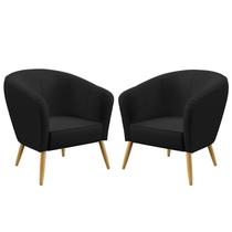 Kit 2 Poltronas Vênus Detalhada Para Sala de Estar Couro Preto Aradecor Kit 2 Poltronas Vênus Detalhada Para Sala de Estar Couro Preto Aradecor