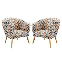 Kit 2 Poltronas Vênus Suede Estampado Laranja Aradecor