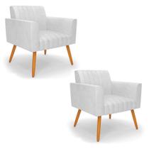 Kit 2 Poltronas Viena Gomada Corano Pés Palito Castanho - D'rossi Cor Branco Kit 2 Poltronas Viena Gomada Corano Pés Palito Castanho - D'rossi Cor Branco