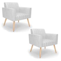 Kit 2 Poltronas Viena Gomada Corano Pés Palito Natural - D'rossi Cor Branco Kit 2 Poltronas Viena Gomada Corano Pés Palito Natural - D'rossi Cor Branco