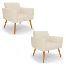 Kit 2 Poltronas Viena Gomada Linho Pés Palito Castanho - D'Rossi