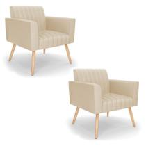 Kit 2 Poltronas Viena Gomada material sintético Bege Pés Palito Natural
