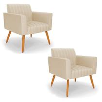 Kit 2 Poltronas Viena Gomada material sintético Pés Palito Castanho - D'rossi Cor Bege