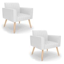 Kit 2 Poltronas Viena Gomada material sintético Pés Palito Natural - D'rossi Cor Branco Kit 2 Poltronas Viena Gomada material sintético Pés Palito Natural - D'rossi Cor Branco
