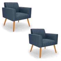 Kit 2 Poltronas Viena Gomada Suede Pés Palito Castanho - D'rossi Cor Azul Marinho Kit 2 Poltronas Viena Gomada Suede Pés Palito Castanho - D'rossi Cor Azul Marinho