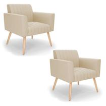 Kit 2 Poltronas Viena Gomada Suede Pés Palito Natural - D'rossi Cor Bege Kit 2 Poltronas Viena Gomada Suede Pés Palito Natural - D'rossi Cor Bege
