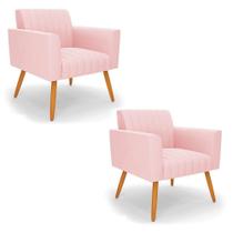 Kit 2 Poltronas Viena Gomada Suede Rosa Bebê Pés Palito Castanho - D'rossi Kit 2 Poltronas Viena Gomada Suede Rosa Bebê Pés Palito Castanho - D'rossi