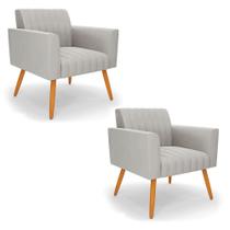 Kit 2 Poltronas Viena Gomada Veludo Cinza Pés Palito Castanho