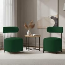 Kit 2 Poltronas Virgínia Decorativas Bouclê Verde Pés Aço D'Rossi Kit 2 Poltronas Virgínia Decorativas Bouclê Verde Pés Aço D'Rossi