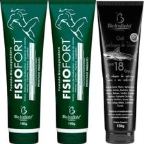 Kit 2 Pomada Massageadora Fisiofort 150g + 1 Gel Cartilagem de Tubarão com 18 Ervas 150g