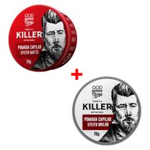 Kit 2 Pomadas Killer Alta Fixação - Efeito Brilho e Efeito Matte - Qod Barber Shop