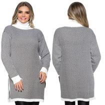 Kit 2 Ponchos Feminino Plus Size Xadrez Gola Alta de Tricô