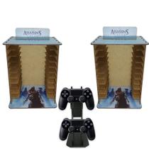 Kit 2 Porta 11 Jogos Fisico Ac + Suporte Controle 22x16,3x29,4 Mdf Madeira Adesivada