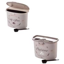 Kit 2 Porta Açúcar Pote Café E Filtro Colher Tampa Fixa